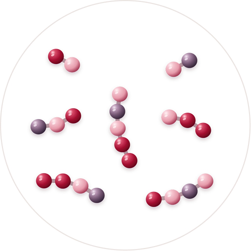Natural Pharmaceuticals skin.essentials byAnne.li® Ilustracja przedtawiająca cząsteczki łatwo wchłanialne krótkie peptydy 2 kDa kolagenu VERISOL®